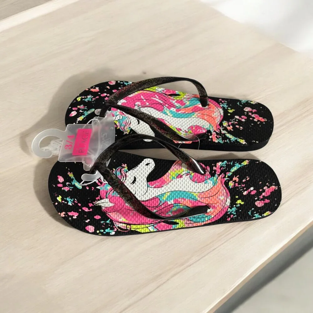 Girls Children Place Black Slippers Size 3/4